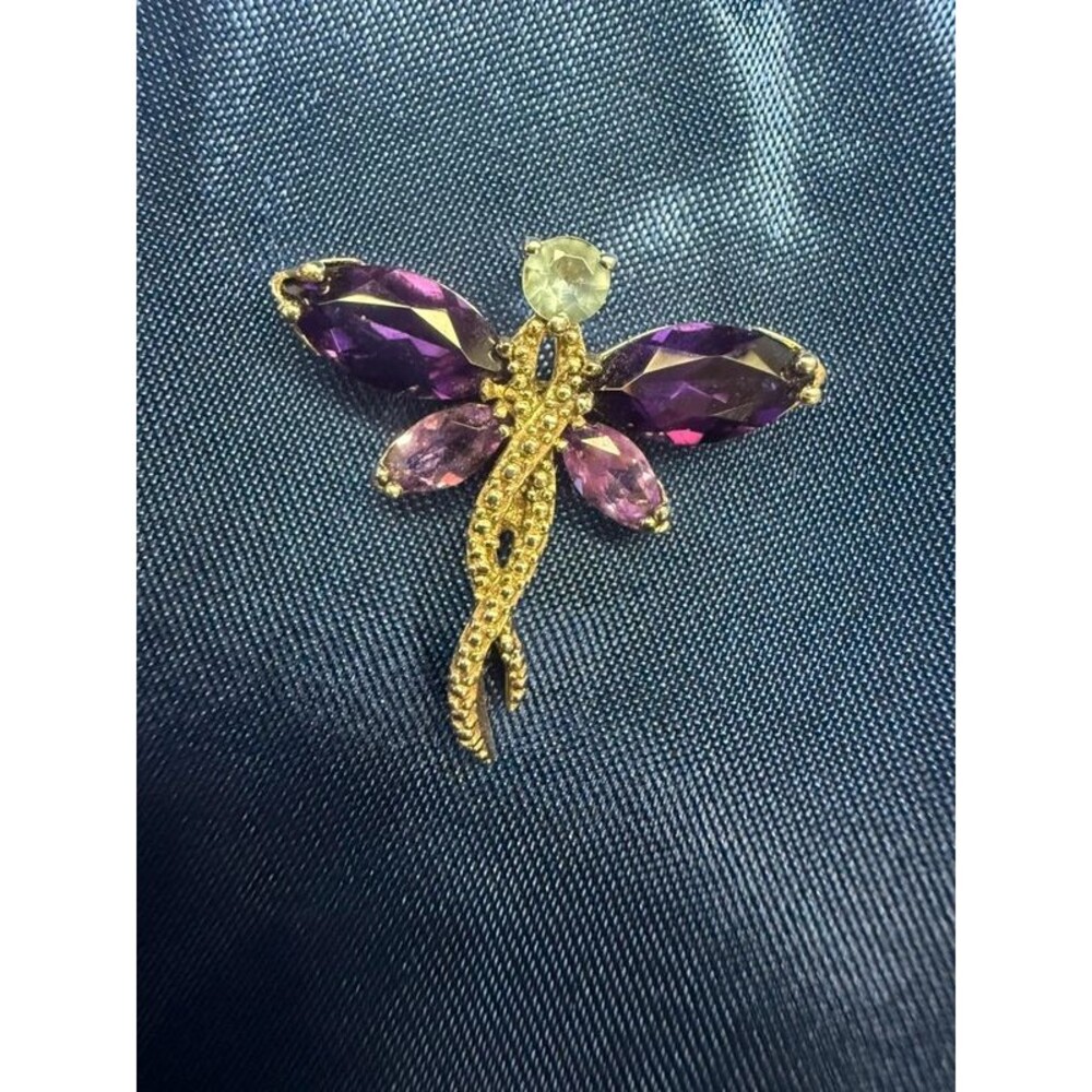 Vintage style PM 925 Sterling Silver Purple Marquise Dragonfly
